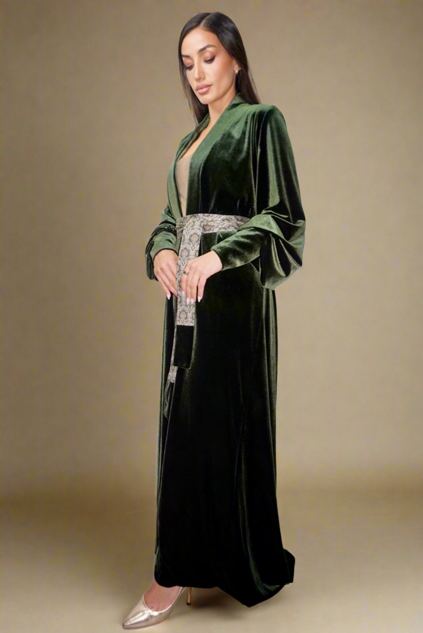Royal Velvet Abaya-Dark Green