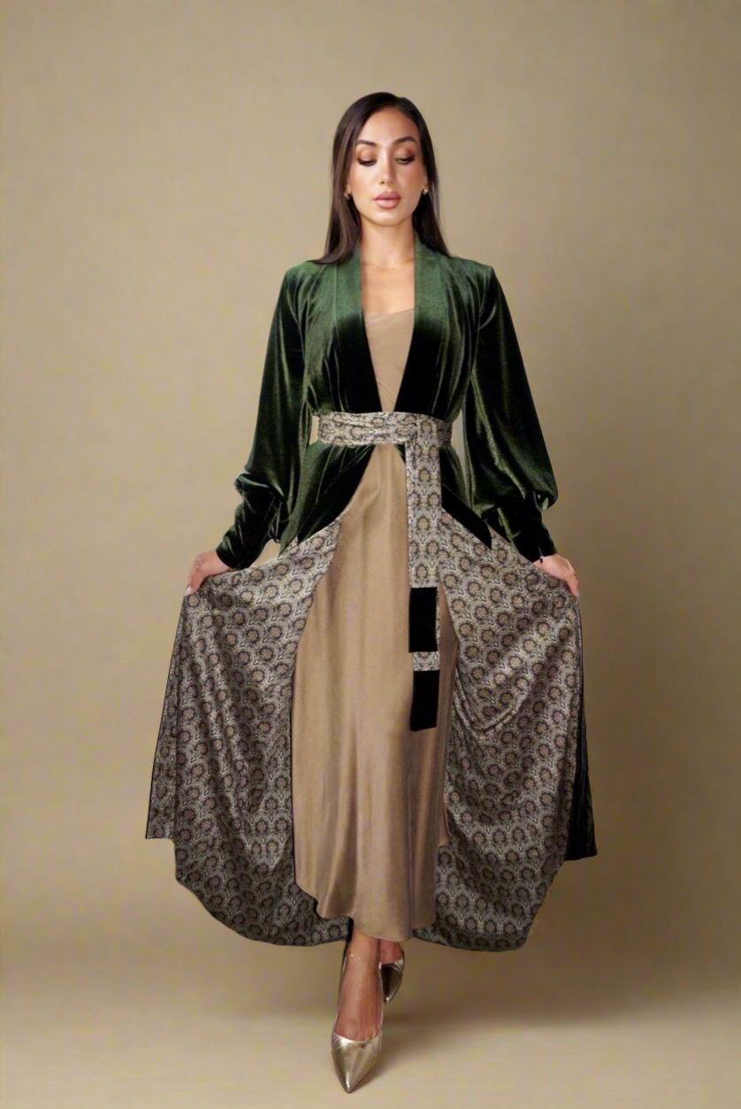 Royal Velvet Abaya-Dark Green
